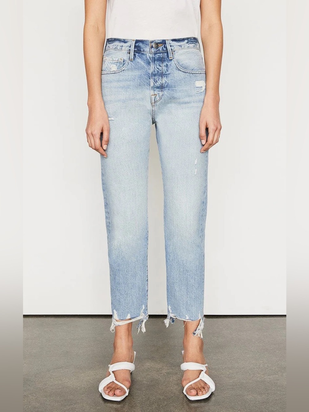 Frame Denim le original raw hem Light Blue Mid-Rise Jeans 27